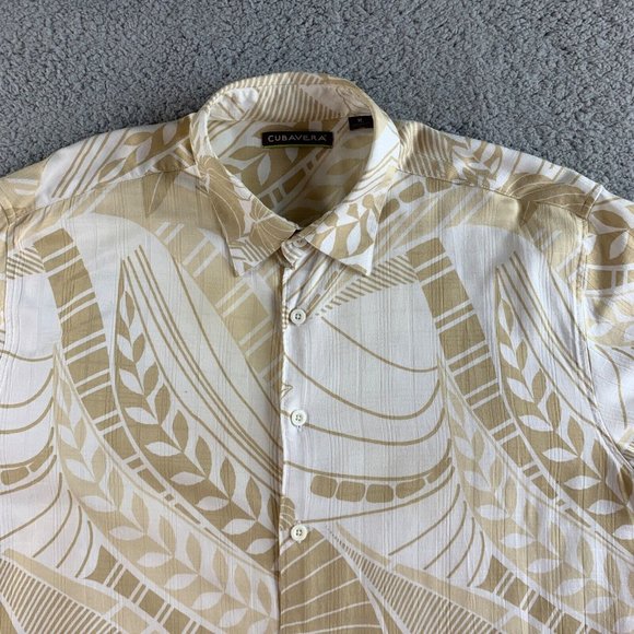 Cubavera Hawaiian Shirt Mens XL Ivory Beige Floral Rayon Tropic Casual‎ Camp NEW - Picture 4 of 12